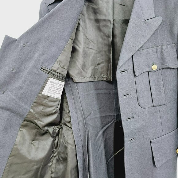 US Army Green Poly Wool Dress Coat Jacket 38S Uniform Patches Buttons Vintage - Picture 14 of 16